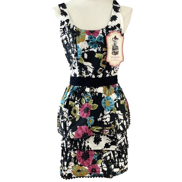 Envogue 100% Cotton Apron Floral Colorful Ric Rack Tiered Kitschy Pin Up NWT - Picture 1 of 7